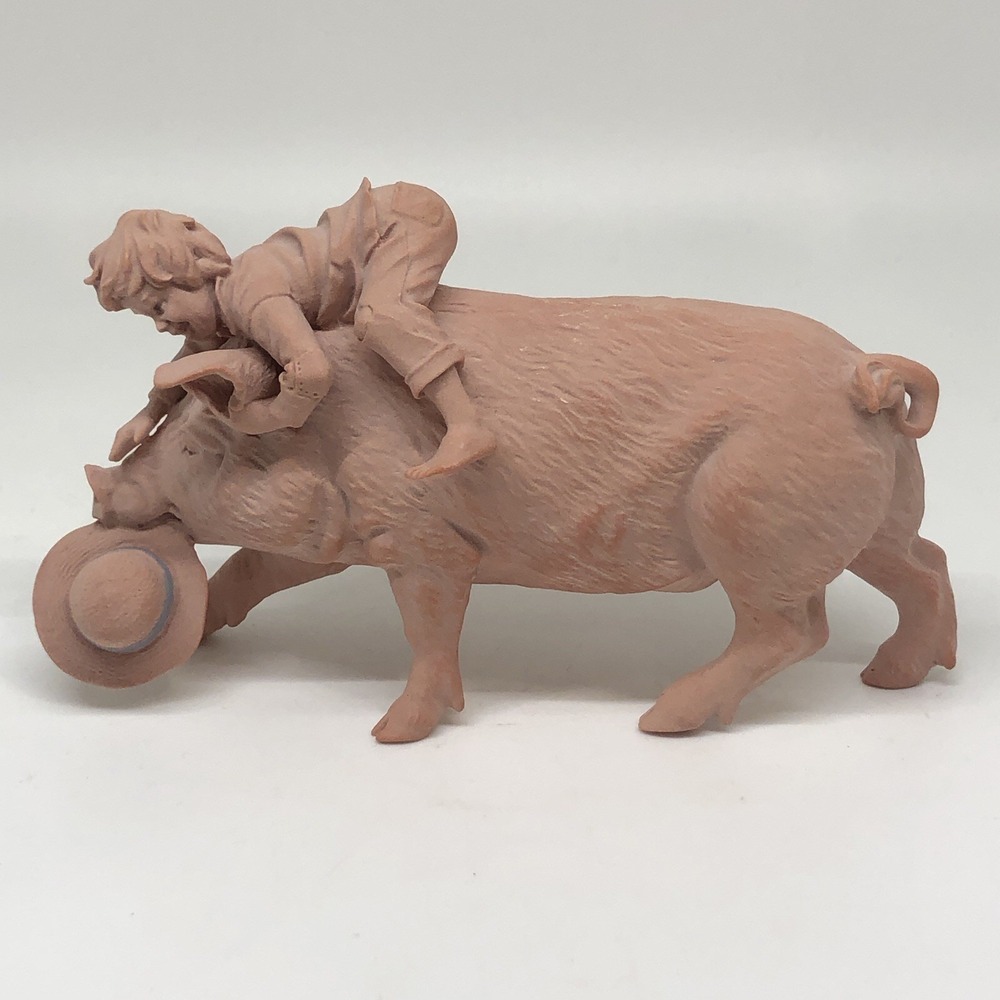 John Imhoff USA Homestead Life Terracotta Pen Pals Boy & Pig Figure No Box